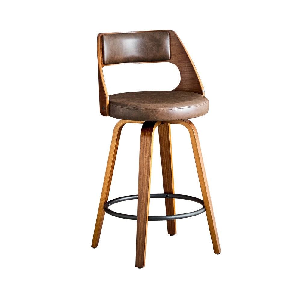 Set 2 Sgabelli da Bar con Schienale ¨C MINIMAL ¨C Legno e Ecopelle, 92 cm