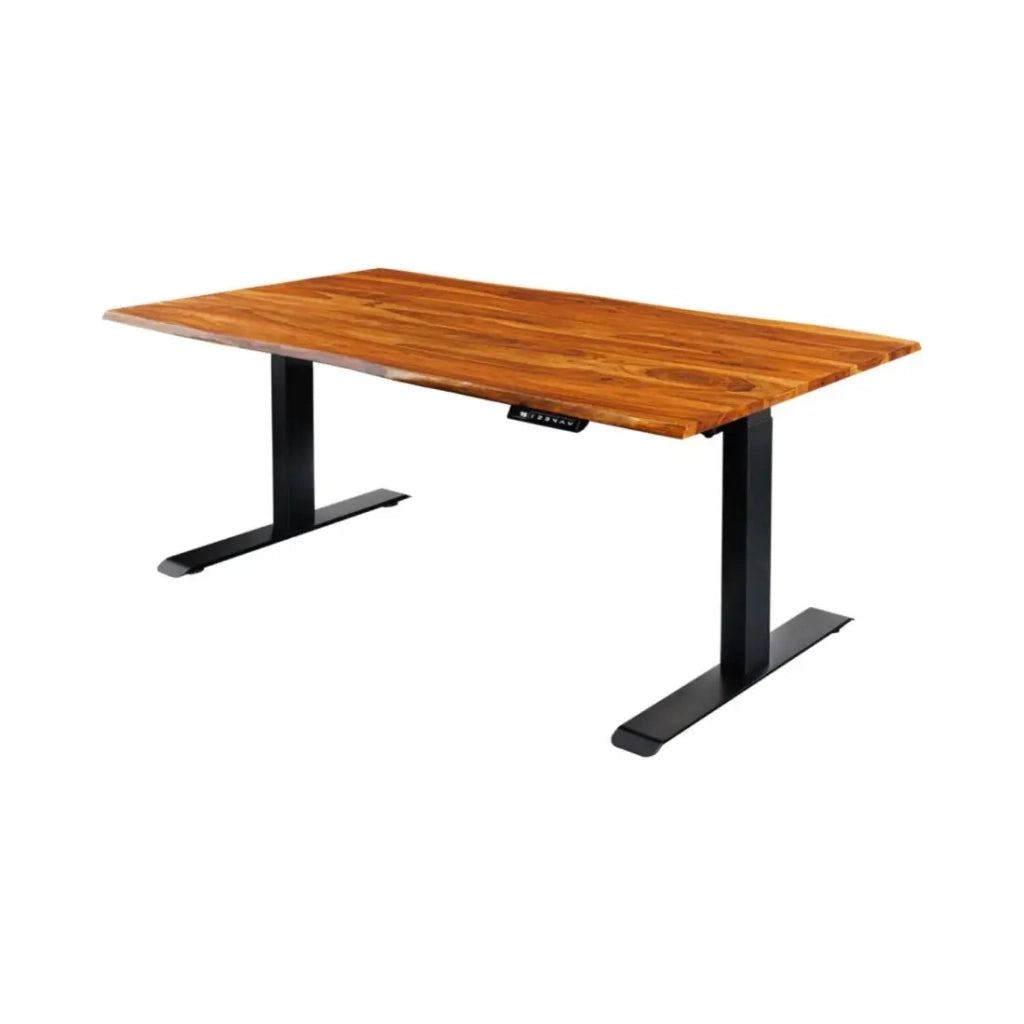 Scrivania elettrica di alta gamma ARKAYA 160 cm in Sheesham massiccio con bordo naturale smussato – Altezza regolabile