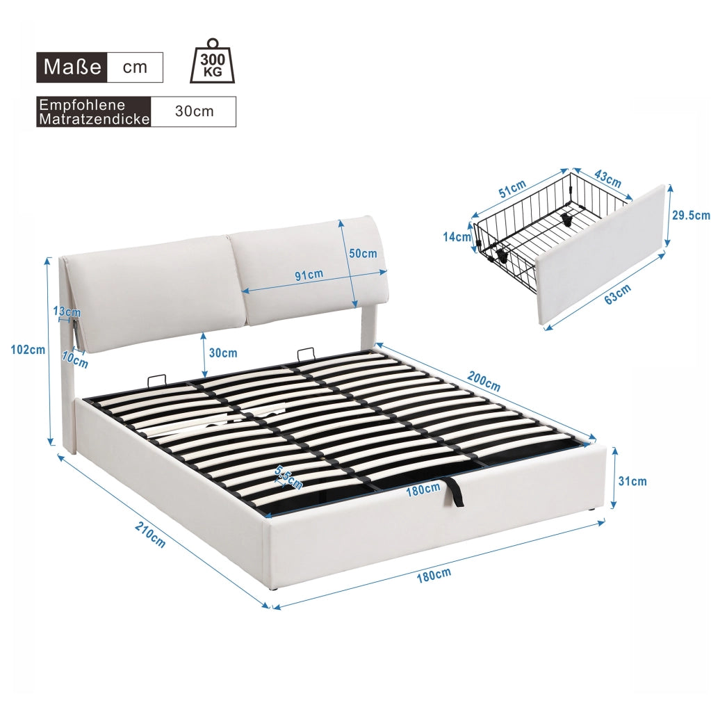 Letto in velluto beige 180 x 200 cm con contenitore e tre cassetti