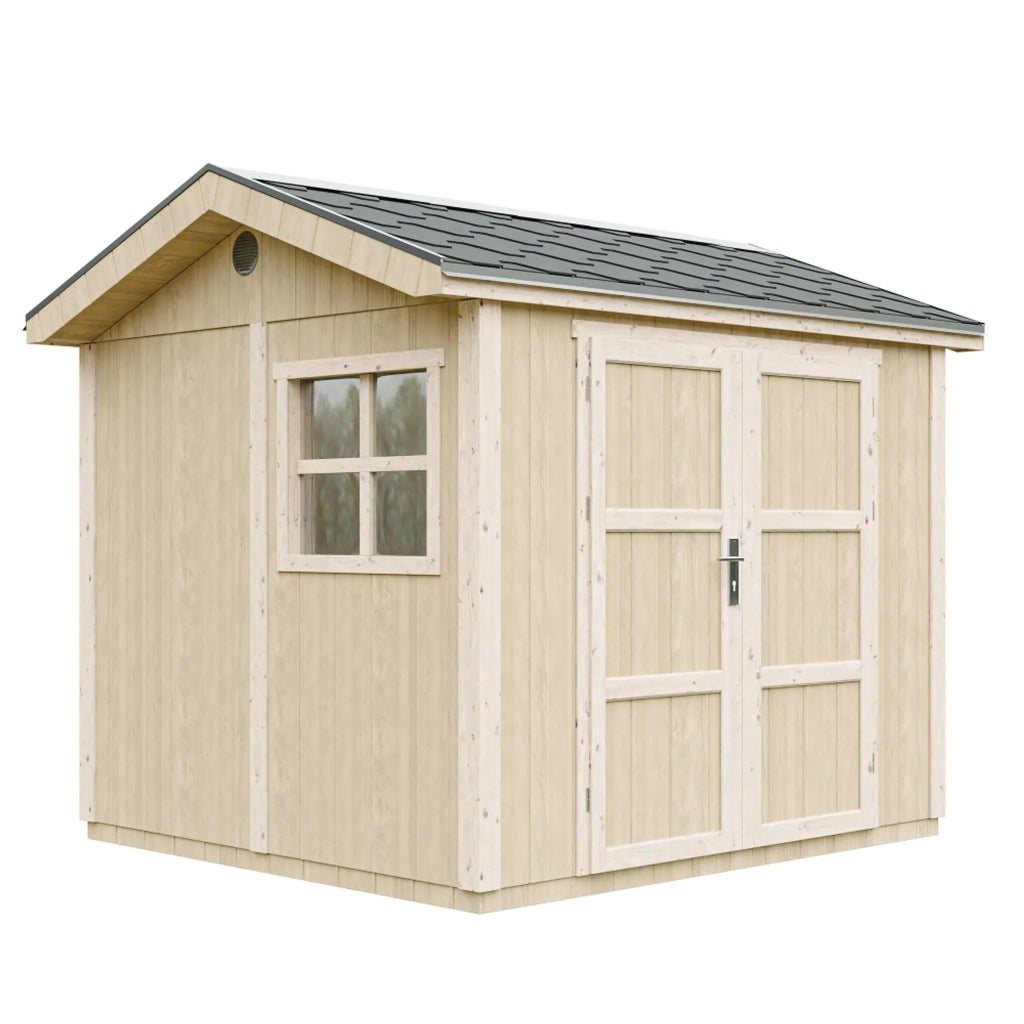 Casetta da giardino di qualita premium 5,9 m² - H252x250x294 cm - Con pavimento e Tegole Bituminose - Timbela M913A