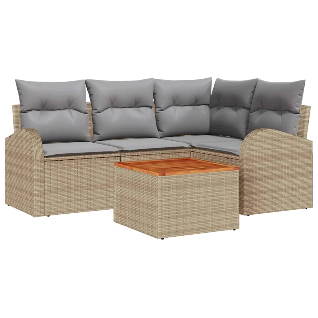 Set Divano da Giardino 5 pcs Beige e Grigio Chiaro polyrattan