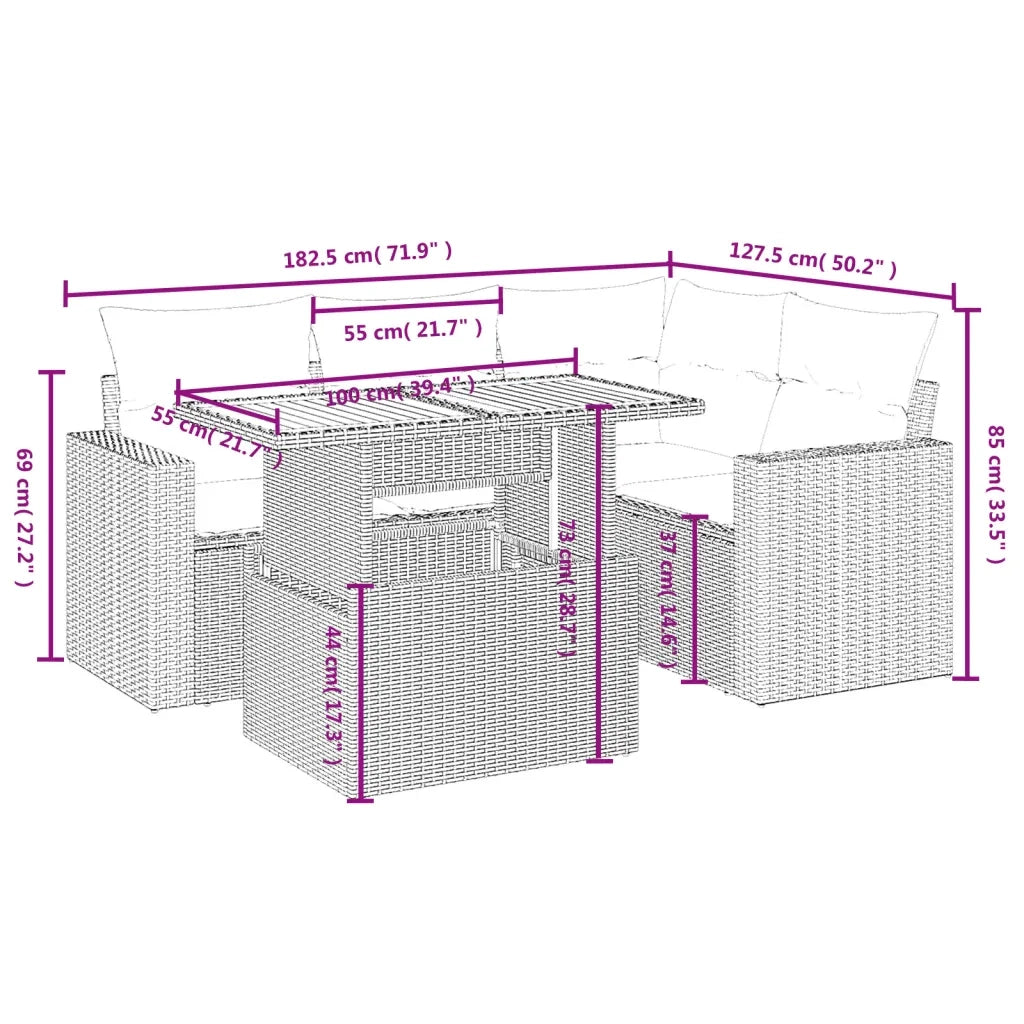 Set Divani da Giardino 5 pz con Cuscini in Polyrattan Nero 3271294
