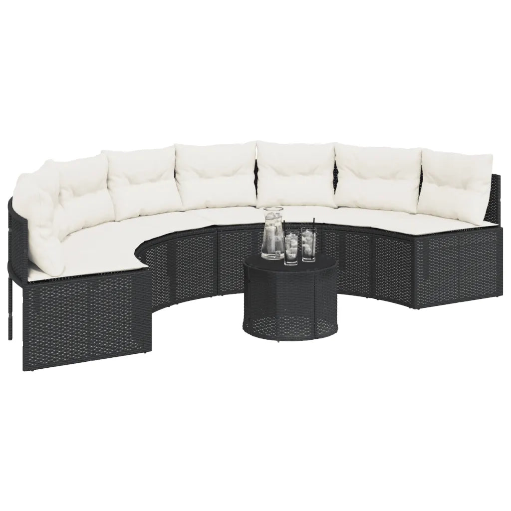 Divano da Giardino con Cuscini Semicircolare in Polyrattan