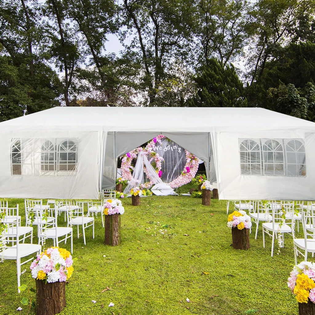 Gazebo da Giardino 3 x 9 m, Tendone per Feste con 8 Pannelli Laterali Rimovibili, Impermeabile Protezione UV, per Matrimonio Eventi e Barbecue