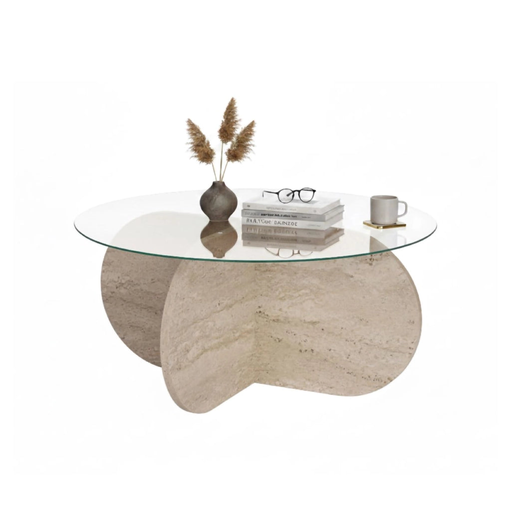 Cugnoli, Tavolino da Salotto Forma Rotondo, 75x75x35h cm Bianco Marmo