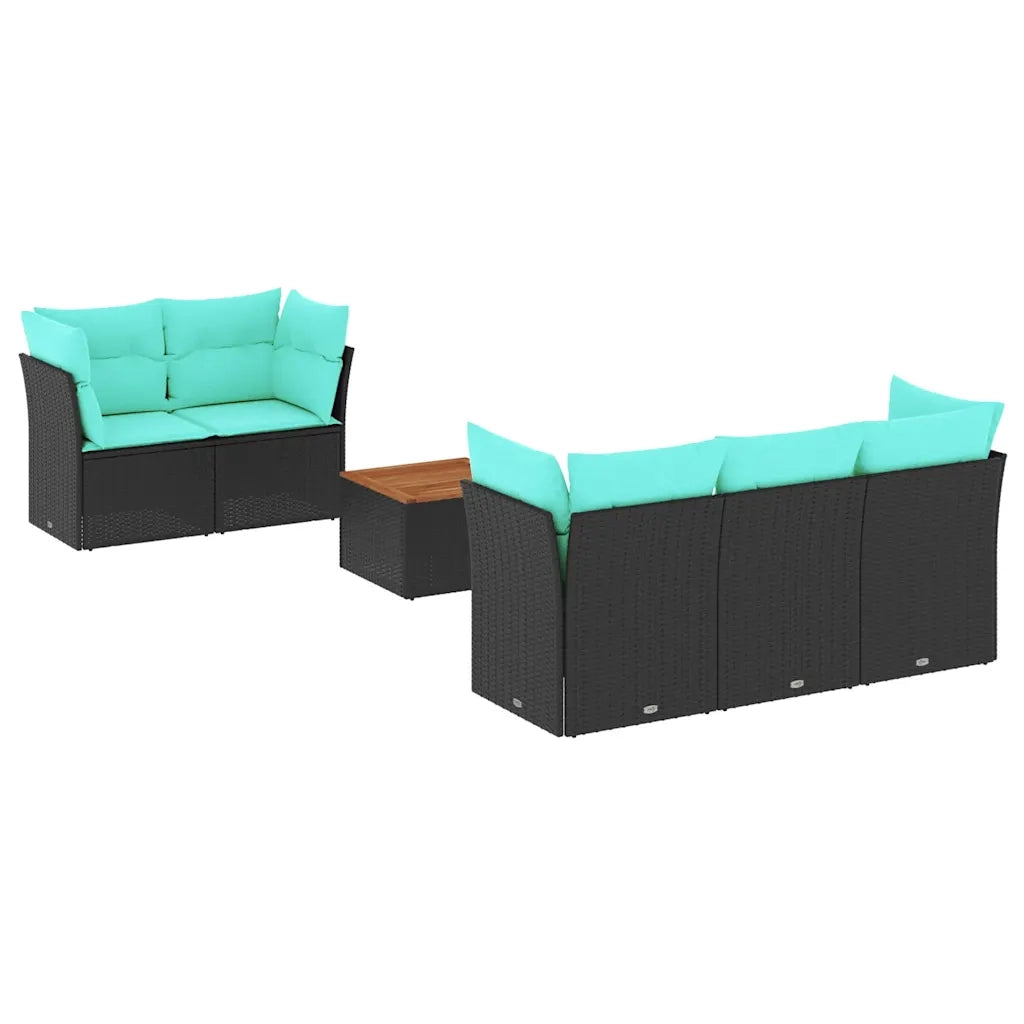 Set Divani da Giardino 6 pz con Cuscini Nero in Polyrattan