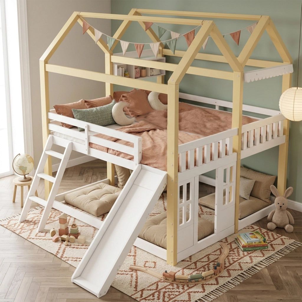 letto a castello in legno bianco e naturale 90 x 200 cm