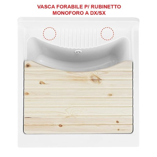 Lavatoio 60X60 2 ante con mobile in nobilitato idrofugo W100 e cesto estraibile - Bianco
