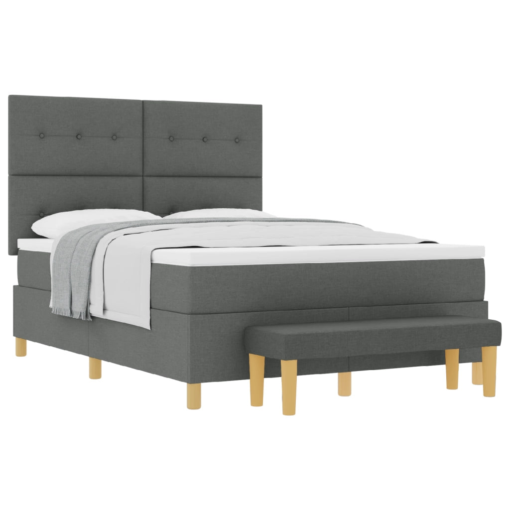 Letto con Box Spring e Panchina Grigio Scuro 160x200 cm Tessuto