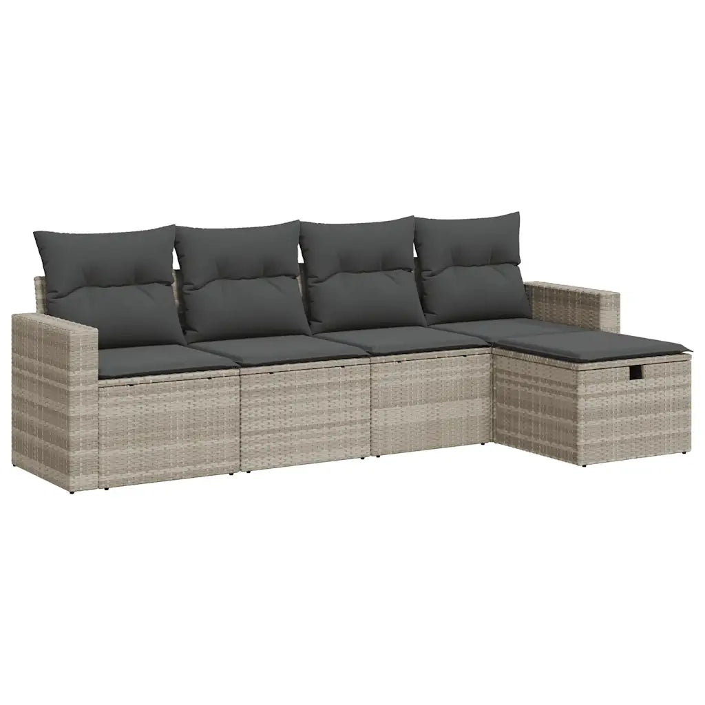 Set Divano da Giardino 5pz con Cuscini Grigio Chiaro Polyrattan 3325368