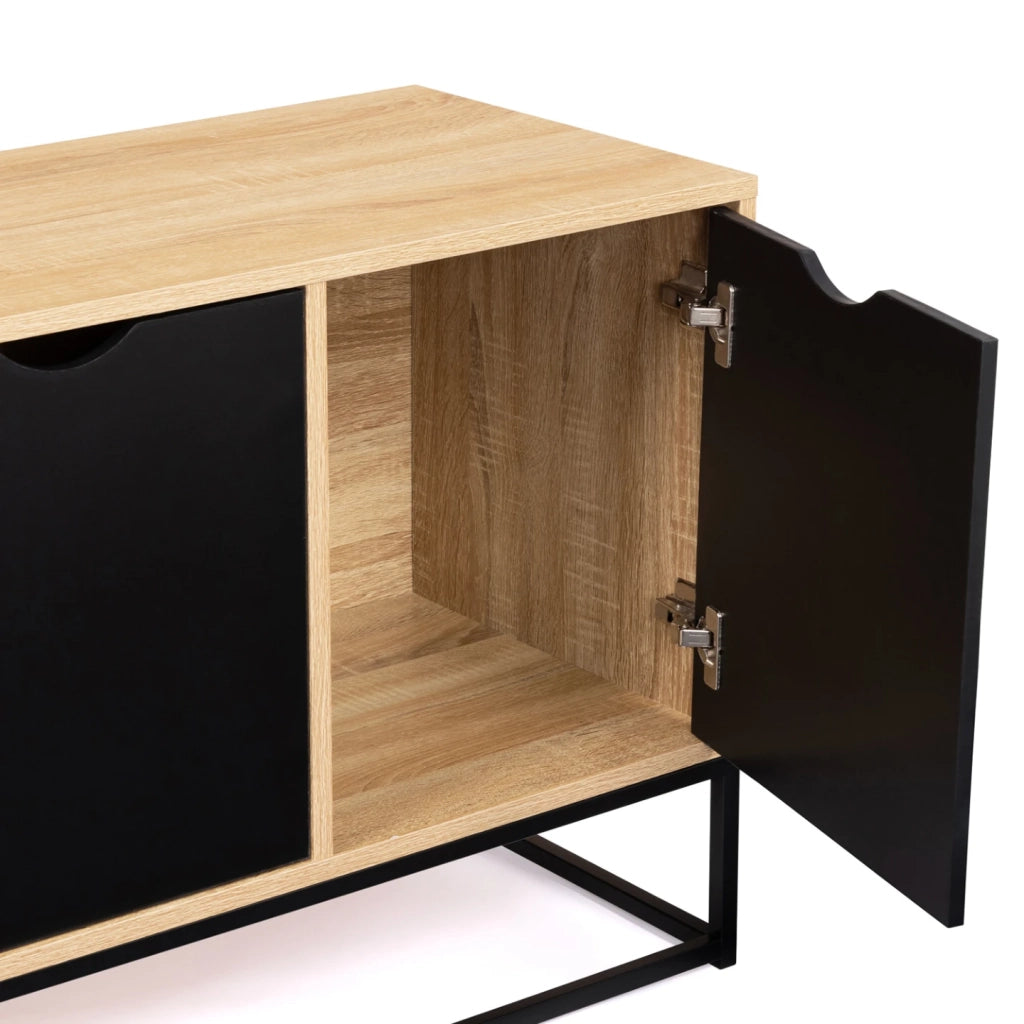 IDMarket - Credenza bassa a 3 ante, nera, design industriale BOSTON