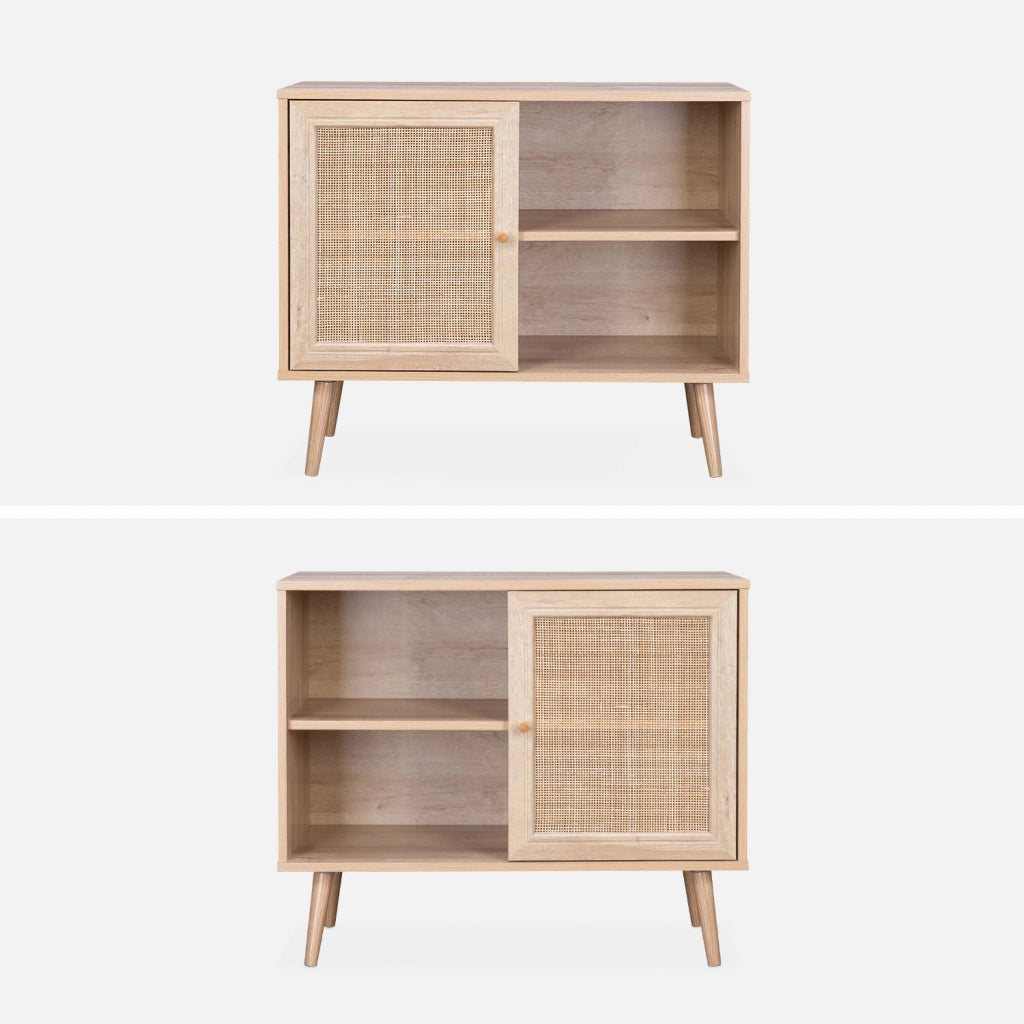 Credenza in cannage, 1 anta, 80cm, marrone naturale