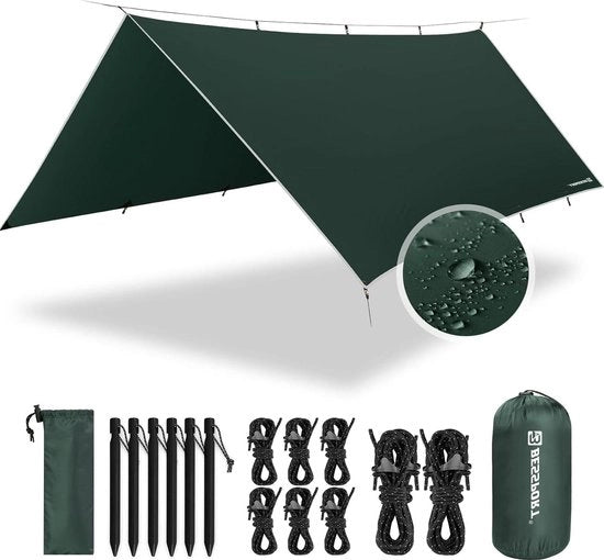 Telaio impermeabile 3 m x 4 m PU 3000 mm - Telaio con occhielli e 6 pinnacoli in alluminio - Ideale per camping e lettini esterni - Telaio per tenda con ombrello