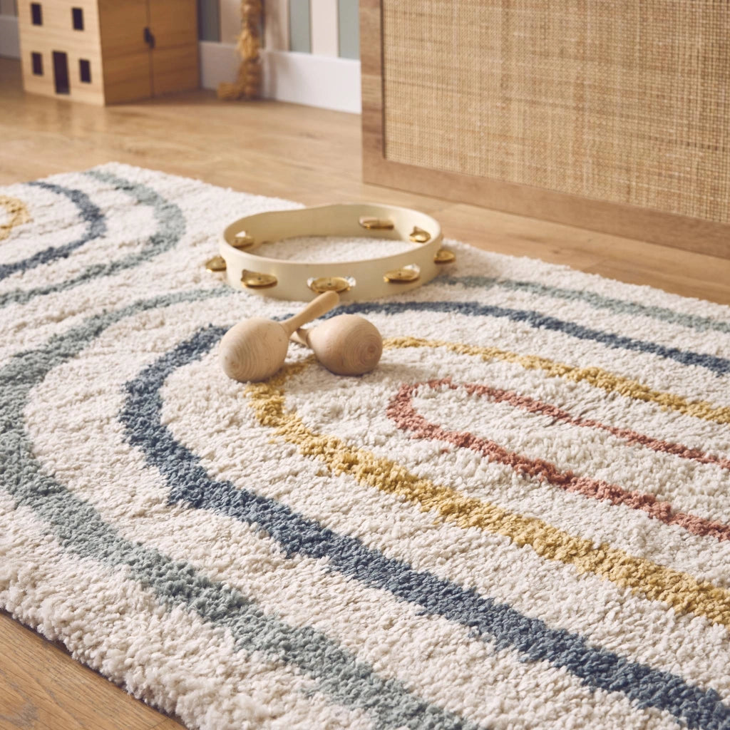 Tappeto per bambini con arcobaleno, tappeto per interni color crema e