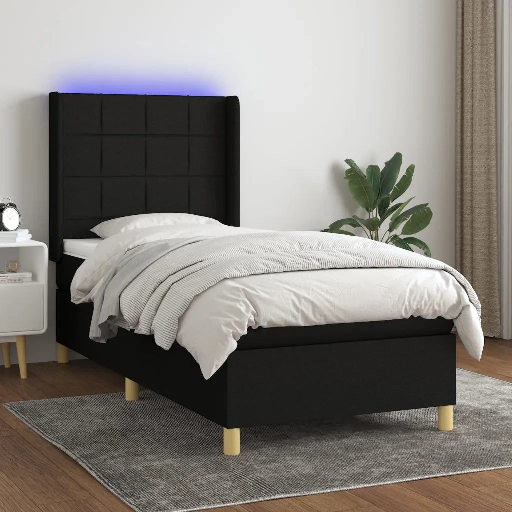 Letto a Molle con Materasso e LED Nero 90x200 cm in Tessuto 3138847