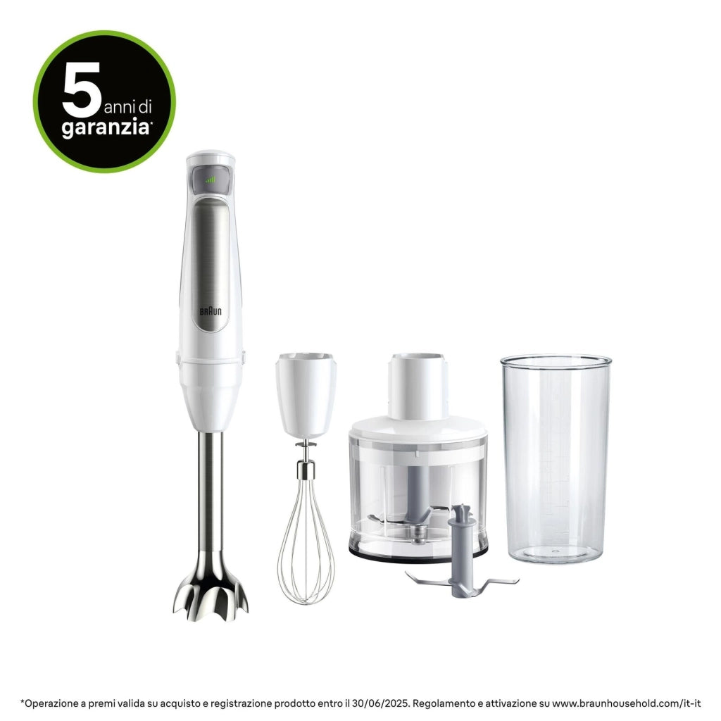 Braun MQ7035IW MultiQuick 7 Frullatore ad immersione 1000W PowerBell Vplus tritatutto 0,5L bicchiere 0,6L frusta colore Bianco