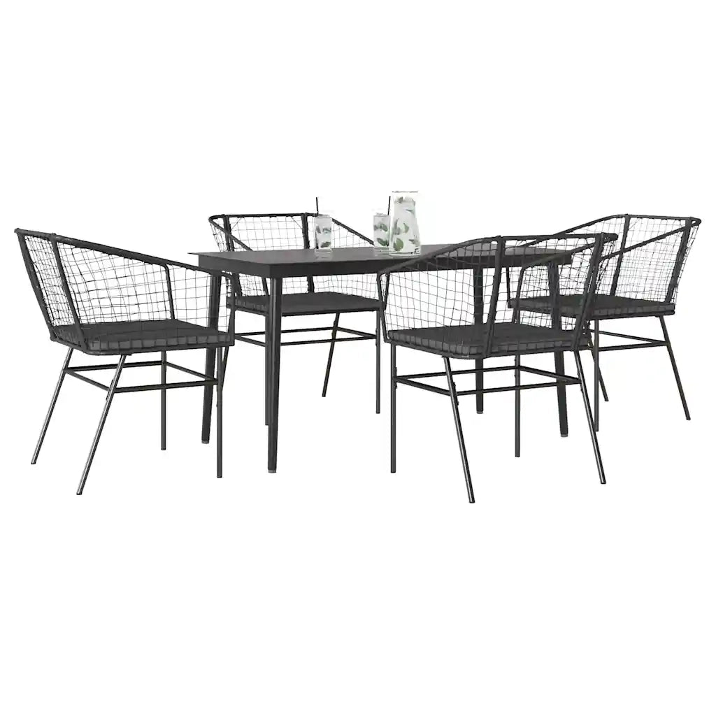 Set da Pranzo da Giardino con Cuscini 5 pz | Set Salotto da Giardino Polyrattan Vetro