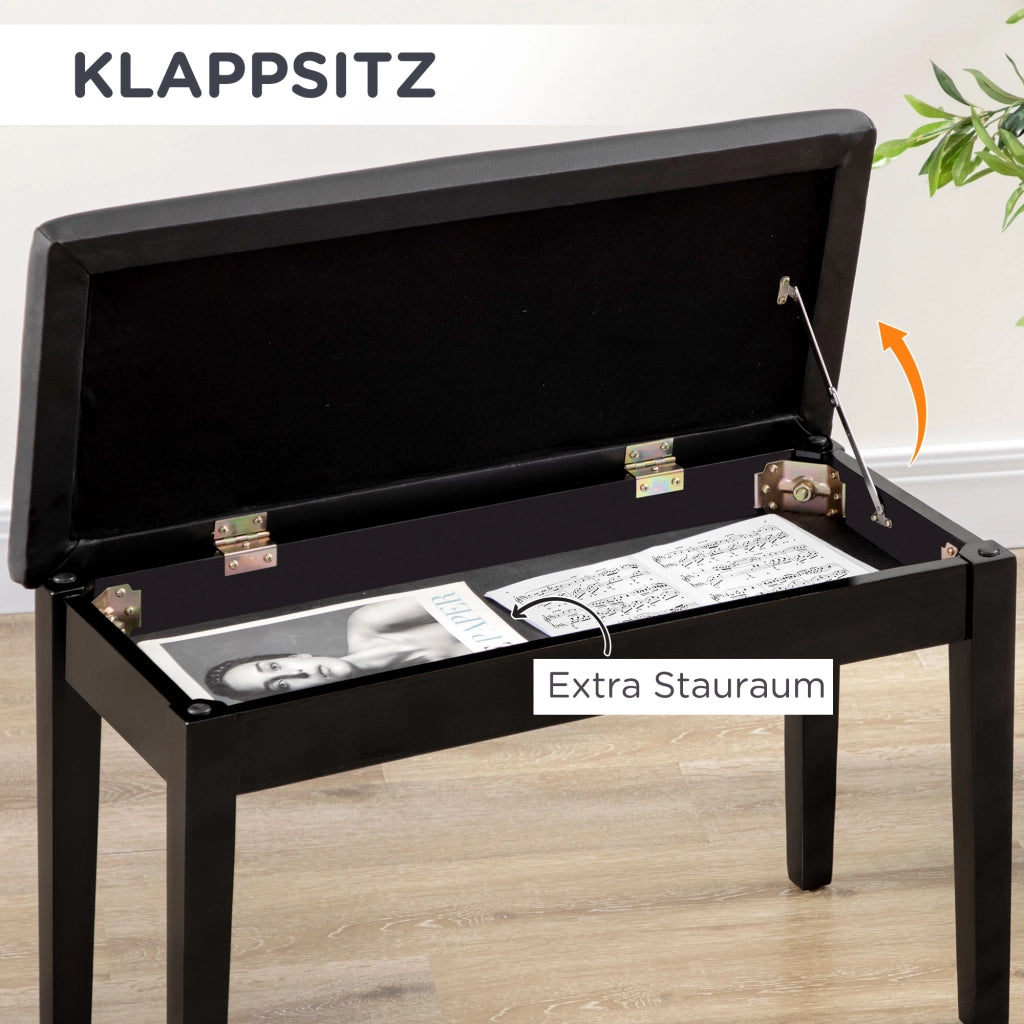 Panchetta Per Pianoforte Con Cuscino In Ecopelle In Legno Nero 75 × 35 × 49 cm