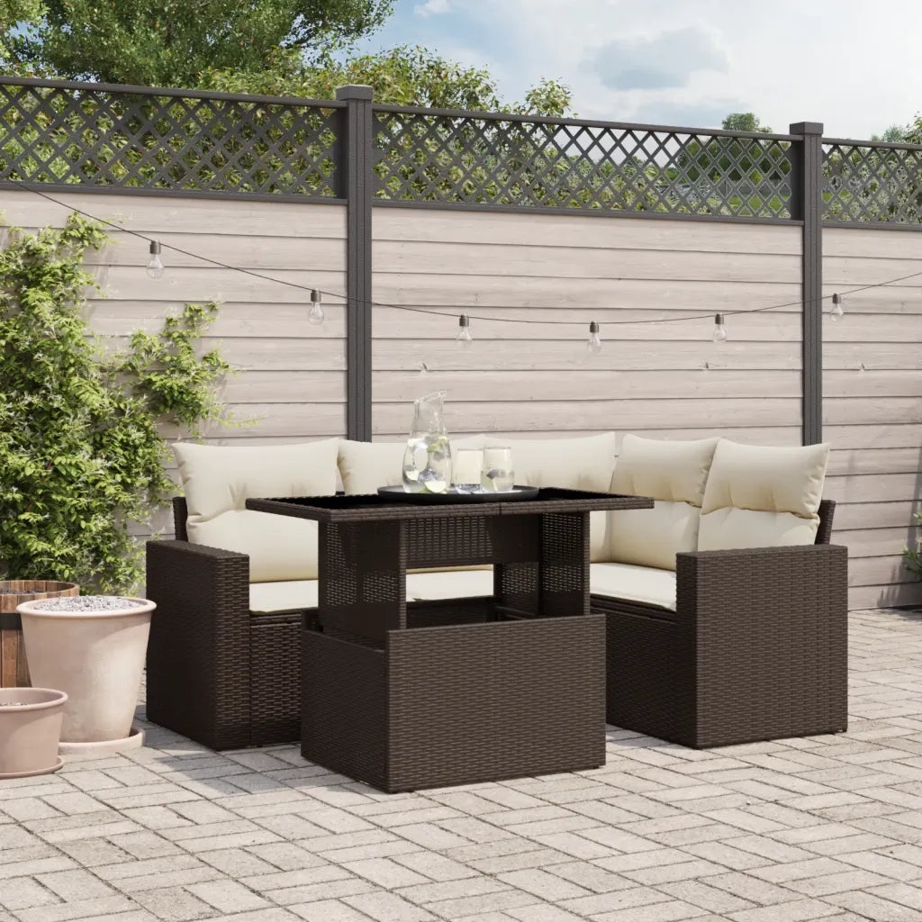 Set Divano da Giardino 5 pz con Cuscini Marrone in Polyrattan 3267253
