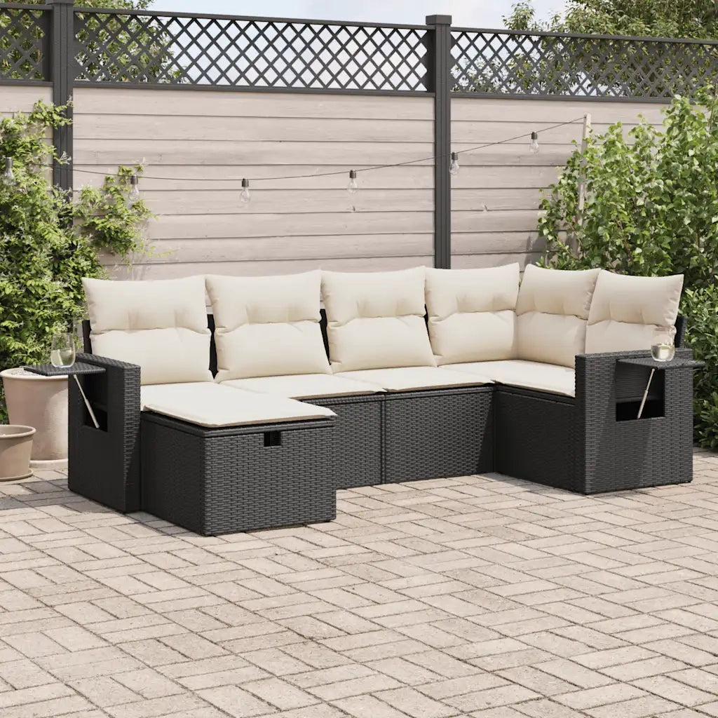 Set Divano da Giardino 6 pz con Cuscini Nero in Polyrattan 3325482
