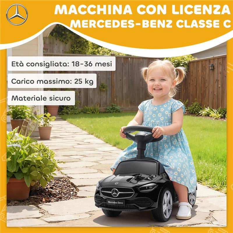 MACCHINA PER BAMBINI LICENZA MERCEDES BENZ CON CLACSON E SPAZIO PORTAOGGETTI, 65X28X39 CM, NERO