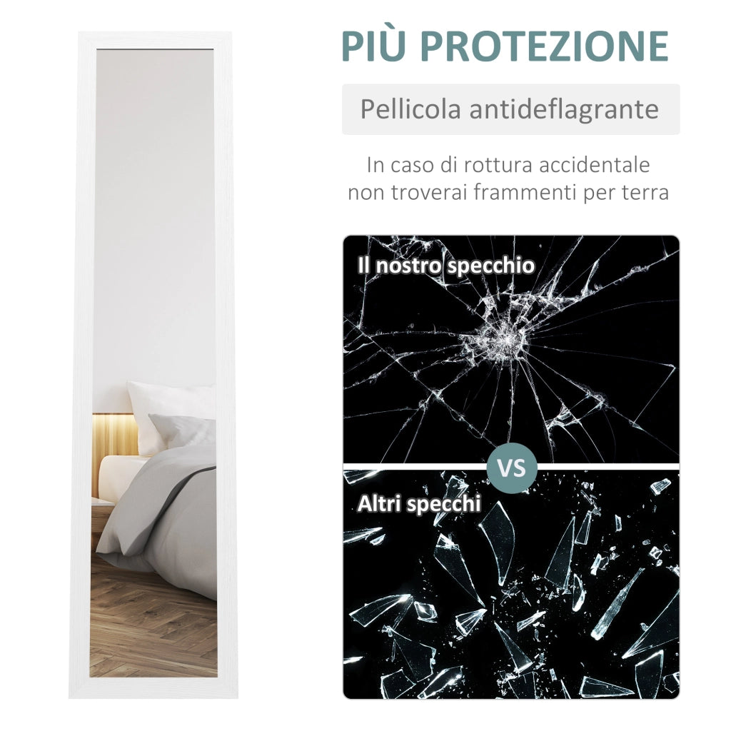 Specchio da Terra con Cornice e Ganci ¨C zephmum ¨C Bianco Trasparente 37x40x155 cm