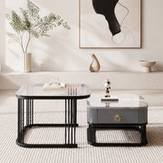 Set di tavolini da caffè componibili con cassetti; 60 e 50 cm; nero e grigio
