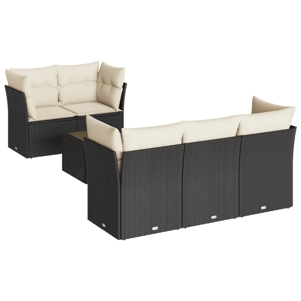 Set Divani da Giardino con Cuscini 7pz Nero Polyrattan 3249095