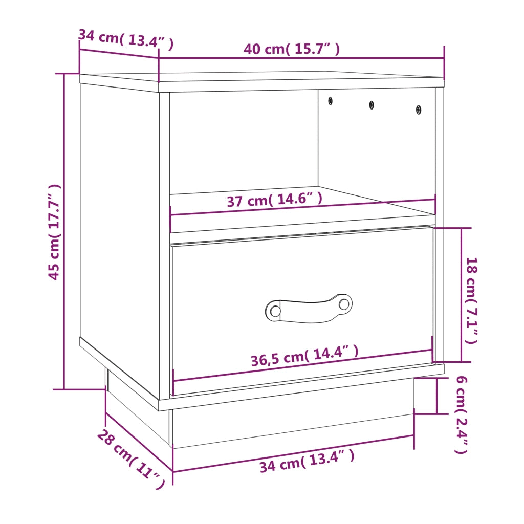 Comodini Nero 2 pz 40x34x45 cm in Legno Massello di Pino 818304