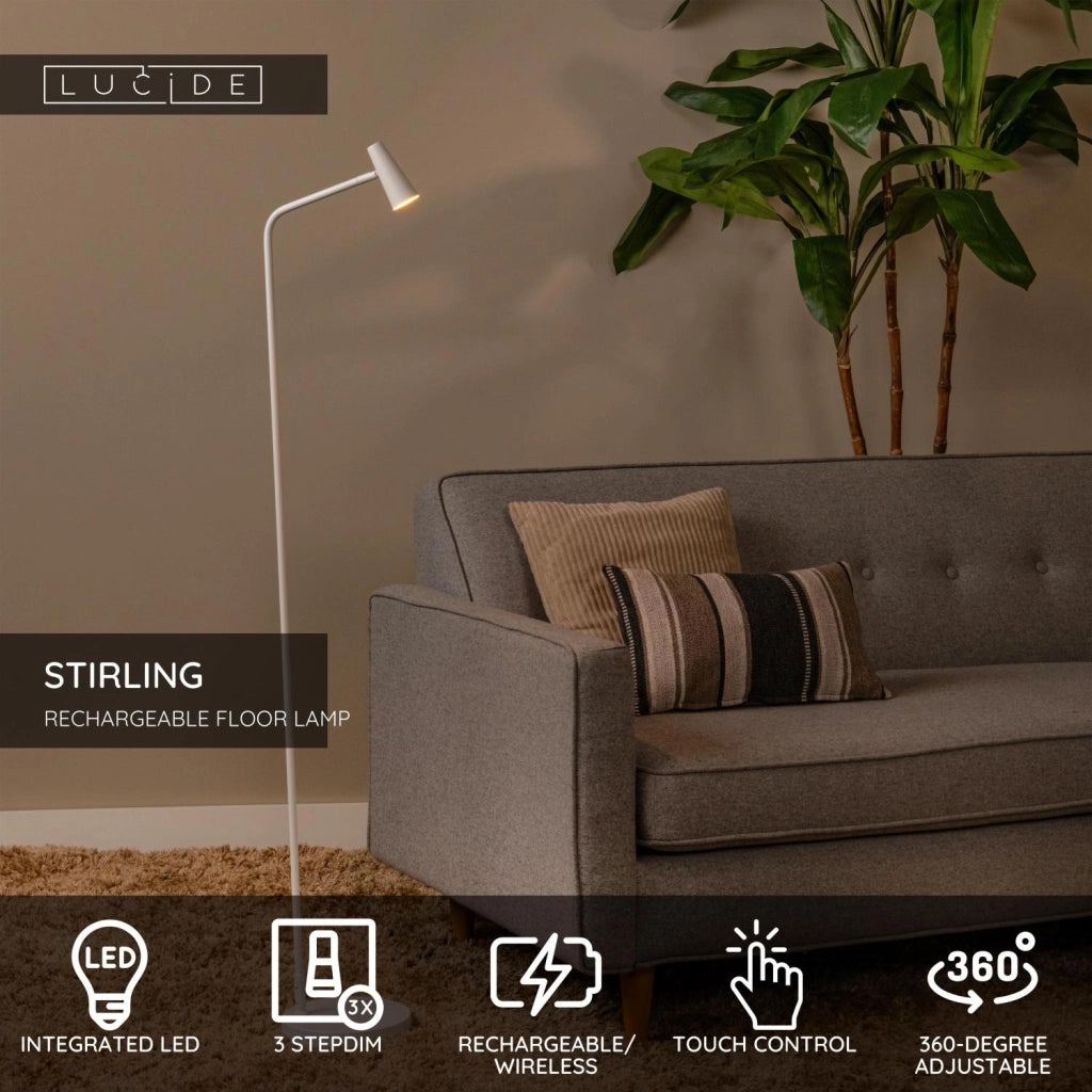 Lampada da terra LED 3W bianca senza fili Lucide Stirling
