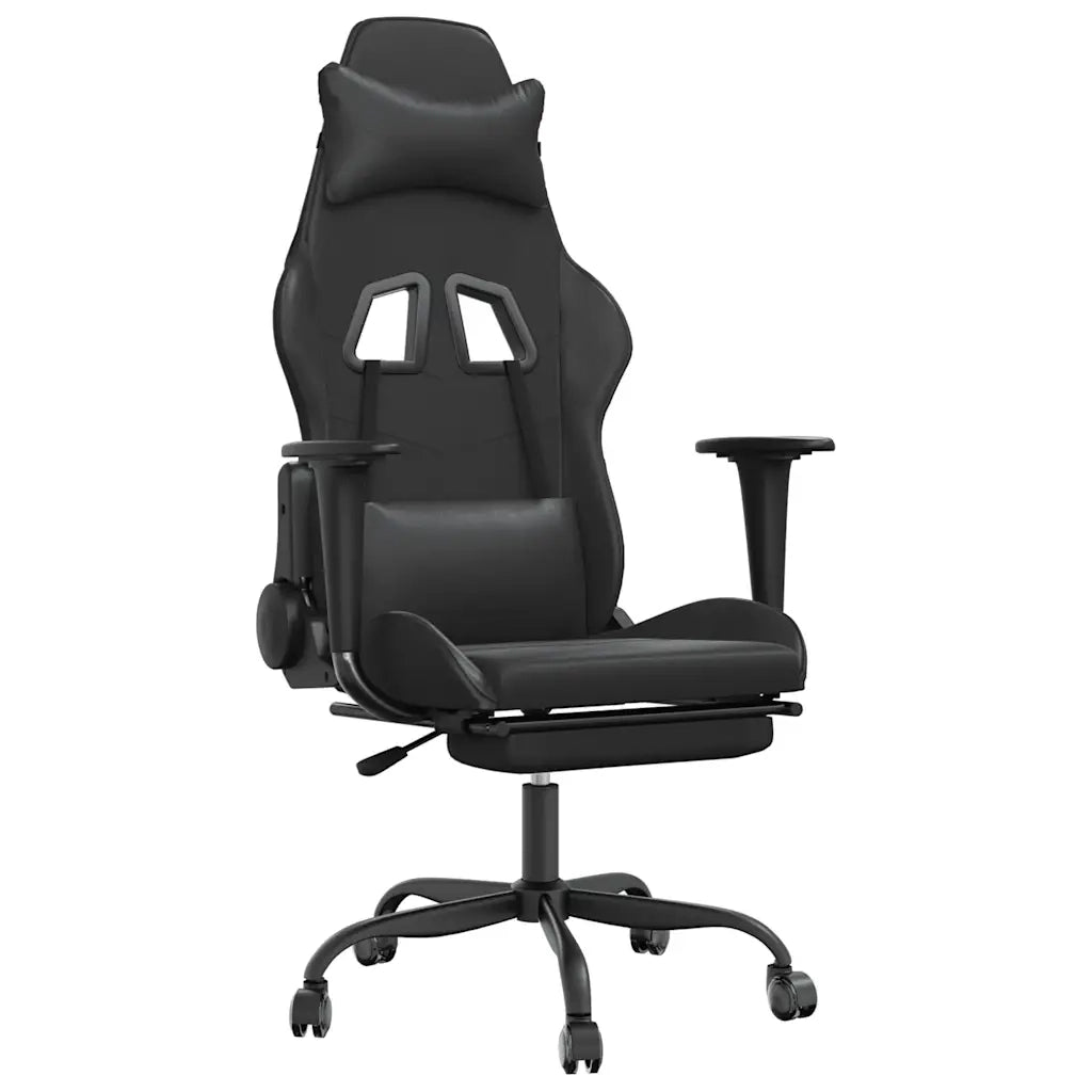 Sedia da Gaming | Sedia da e-sports con Massaggio e Poggiapiedi Nera in Similpelle