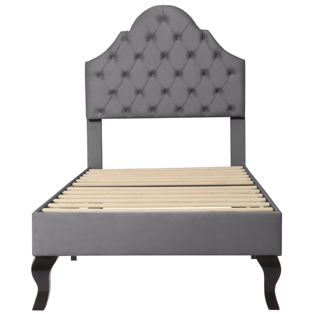 Letto imbottito 90x200 cm con rete a doghe e testiera regolabile in velluto grigio