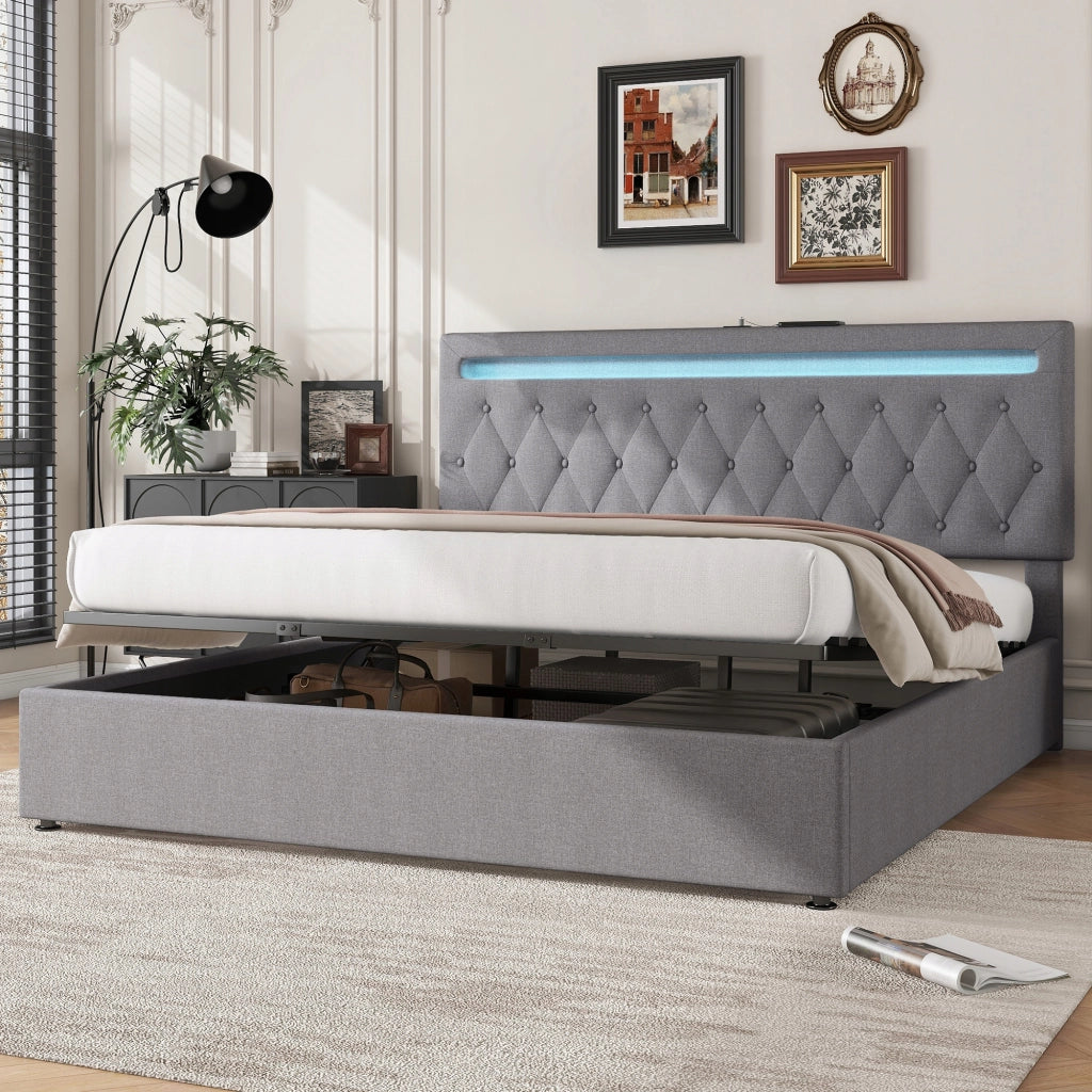Letto matrimoniale 180x200 con LED e idraulica - Xylo - Grigio