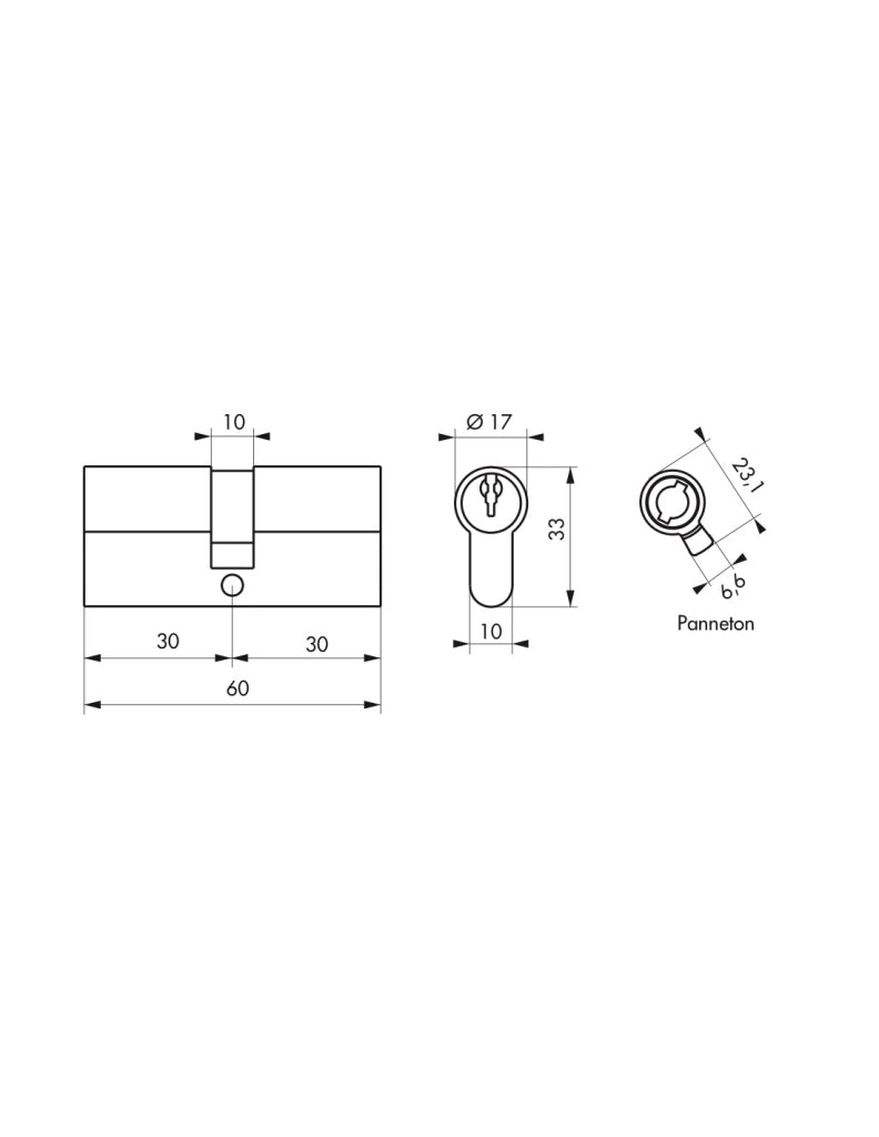 Cilindro europeo a doppia entrata, 30 x 30 mm, ottone, 3 chiavi – Serrurerie de Picardie