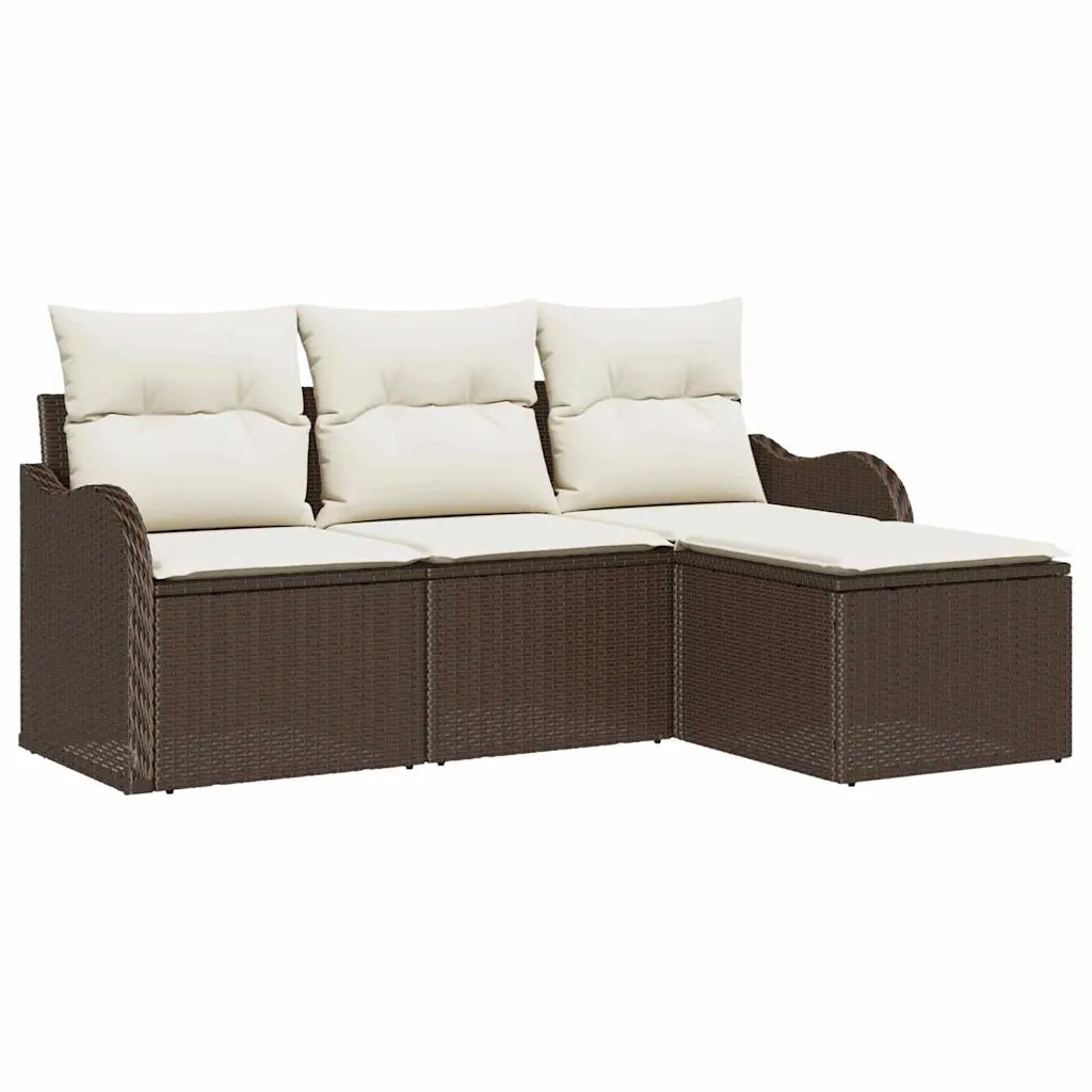 Set Divano da Giardino con cuscino 4 pz | Set Salotto da Giardino Marrone Poly Rattan