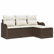 Set Divano da Giardino con cuscino 4 pz | Set Salotto da Giardino Marrone Poly Rattan