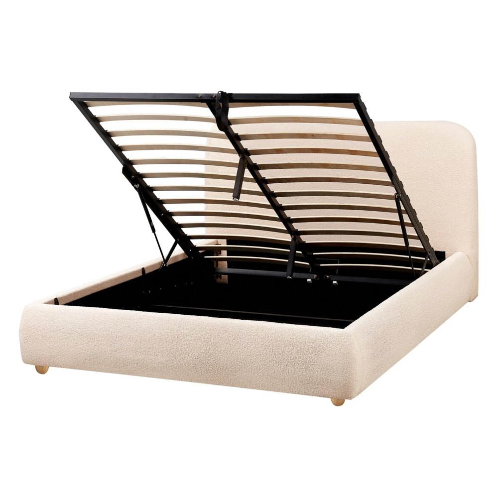 Letto matrimoniale con contenitore 140 x 200 cm bouclé beige chiaro stile minimalista