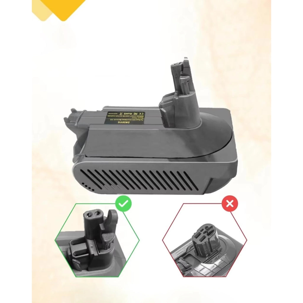 Adattatore Batteria di Ricambio compatibile con Aspirapolvere Dyson V10 – Per Batterie Dewalt 18V/20V/60V