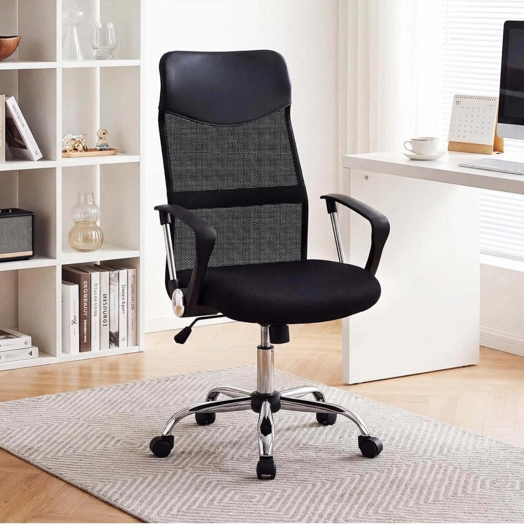 Sedia da Ufficio Girevole, Schienale Ergonomico | Altezza Regolabile, Poltrona Scrivania in Rete, Braccioli Curvi, Ruote, per Casa Studio