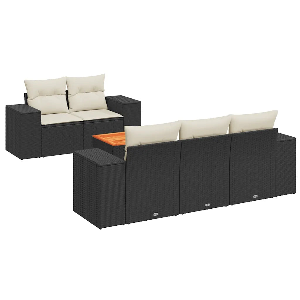 Set Divano da Giardino 6 pz con Cuscini Nero in Polyrattan 3257659
