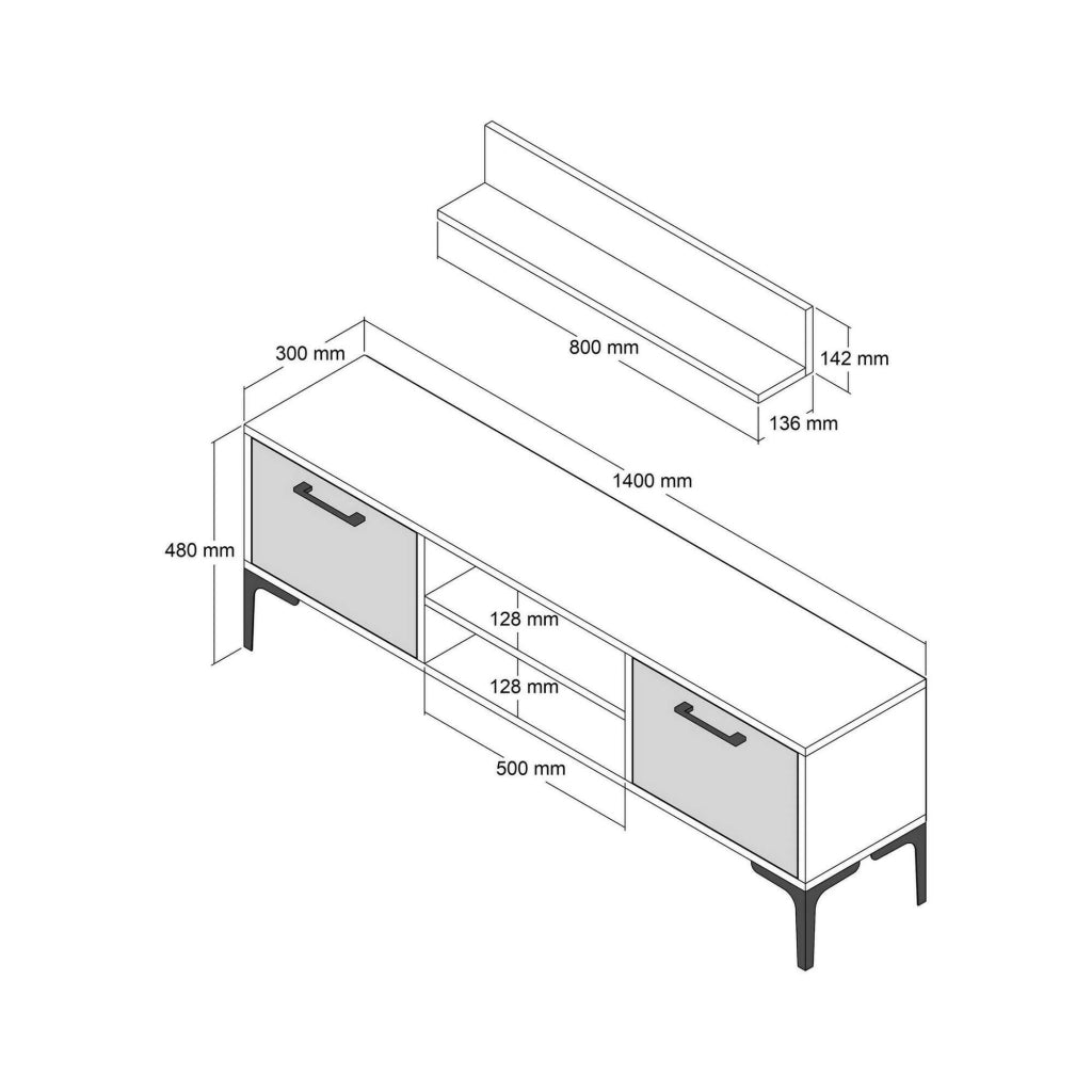 Mobile porta TV sri, Credenza da soggiorno, Armadio basso per TV, Base parete attrezzata, 140x30h48 cm, Noce e Antracite