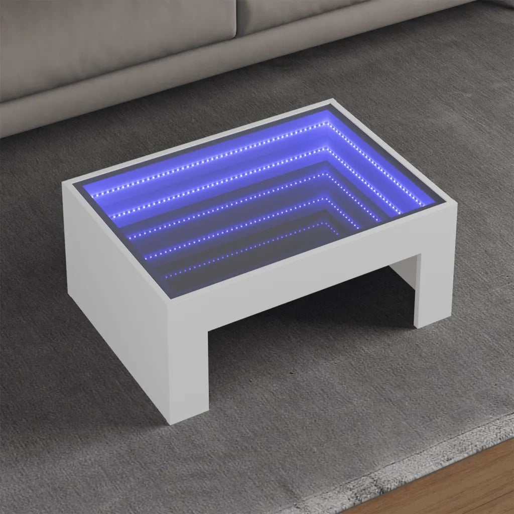 Tavolino da Salotto con LED Infinity-Tavolino da soggiorno Bianco 70x50x30 cm