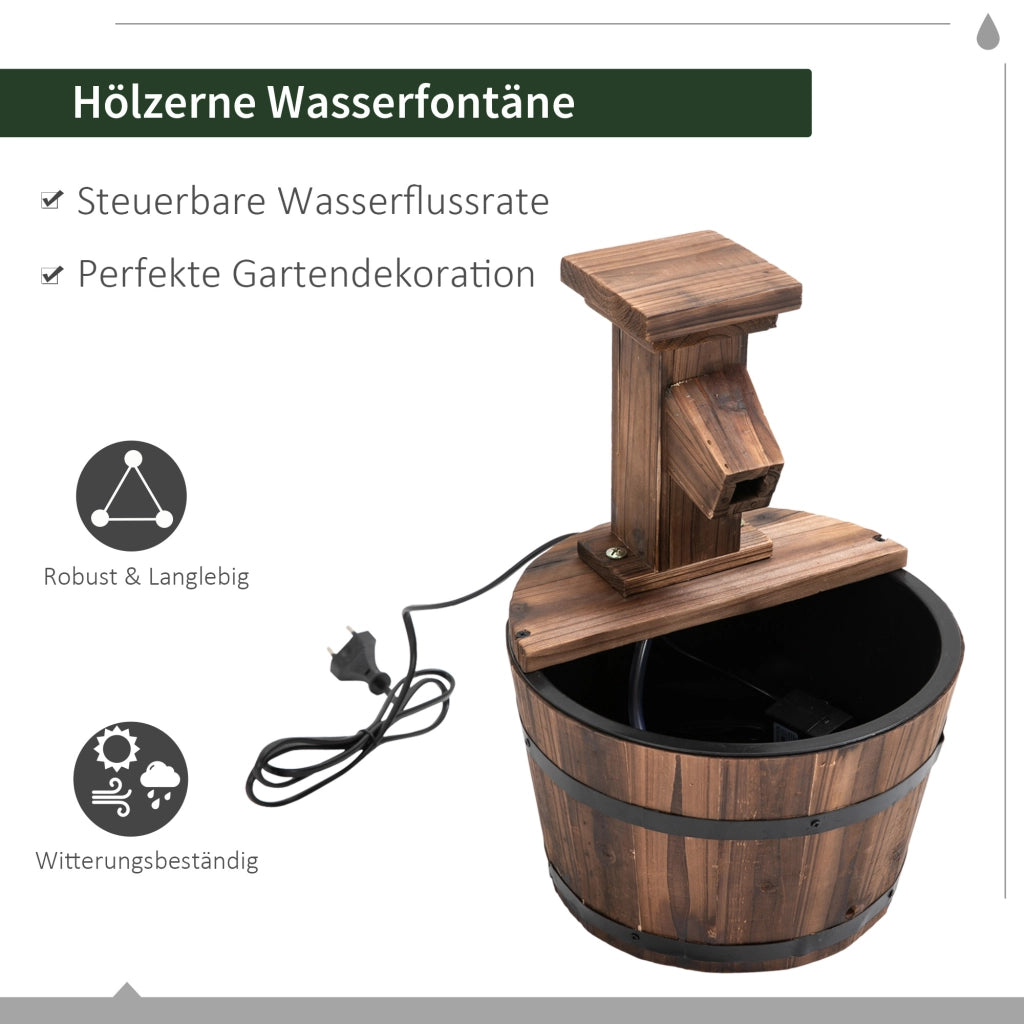 Fontana da giardino elettrica con secchio in legno ¨C zephmum ¨C effetto carbonizzato ?27x37 cm