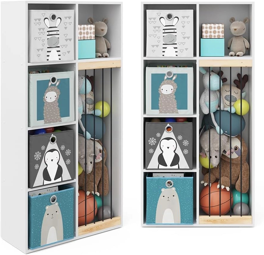 Libreria bambini Marvin, Bianco, 72 x 143 cm con 4 scatole pieghevoli opt.2, adatto per riporre giocattoli e libri