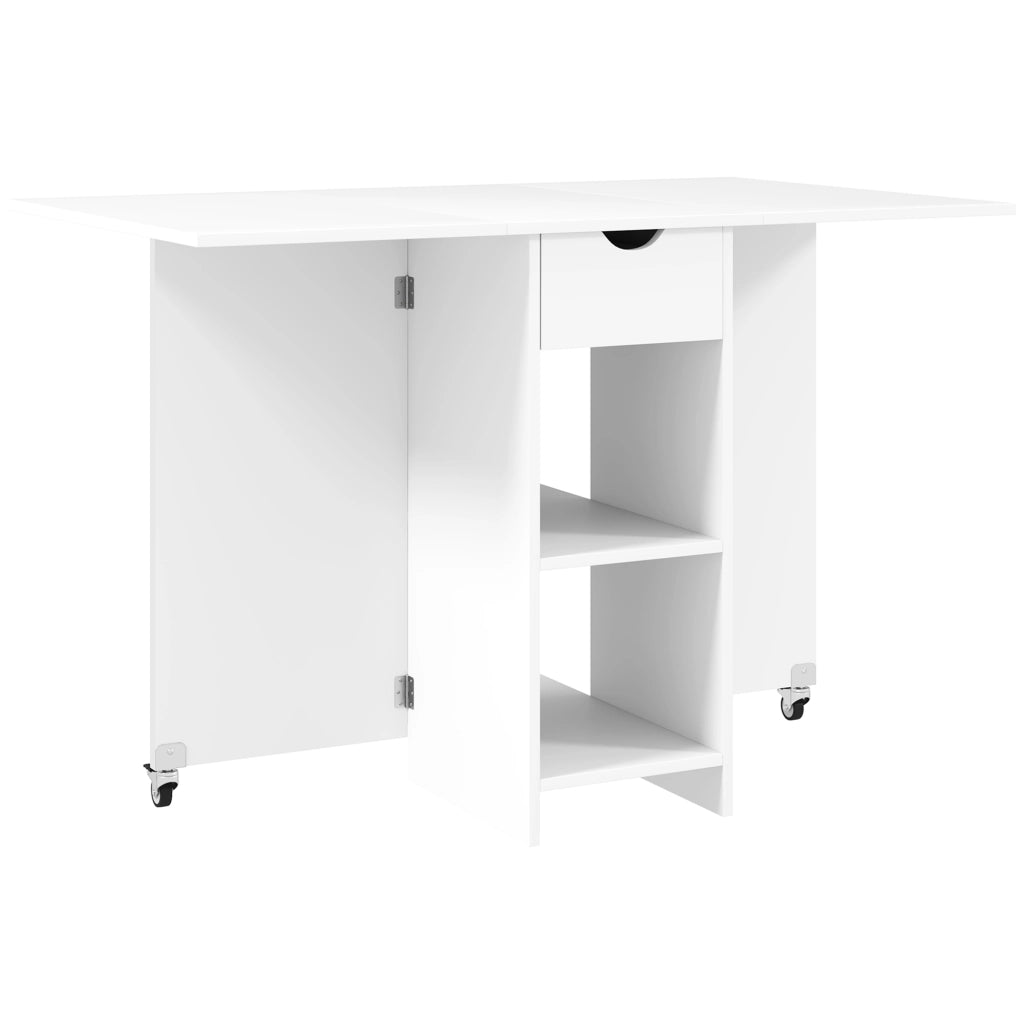 Tavolo da pranzo - pieghevole per 2-4 persone - con ripiani e cassetto - 114;5x70x75 cm - bianco