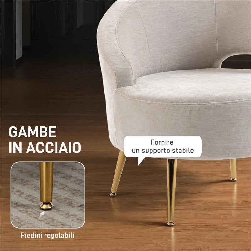 SEDIA MODERNA RIVESTITA IN CHENILLE BIANCO CREMA CON SCHIENALE AD ARCO, 69X65X67 CM
