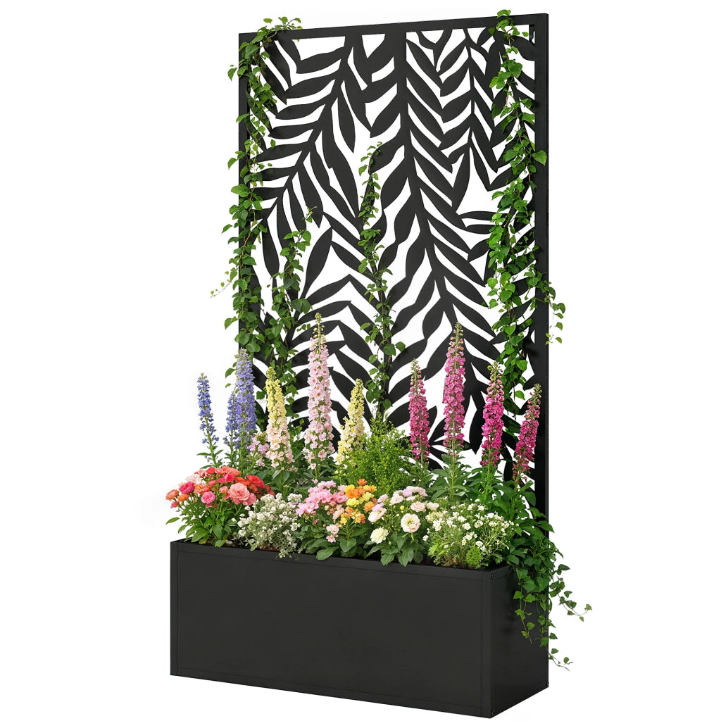 Vaso per piante con graticcio e motivo foglie tropicali ¨C zephmum ¨C Nero 61x23x113 cm