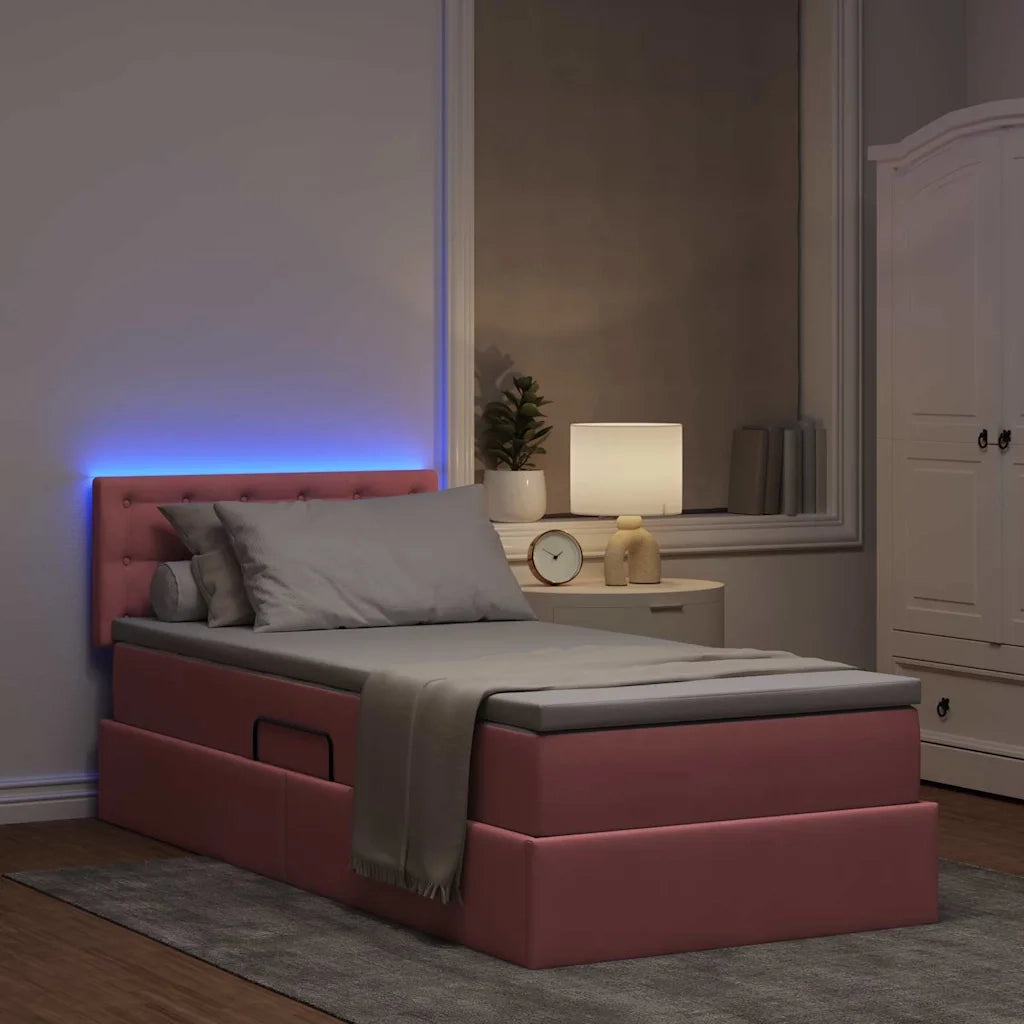 Letto con contenitore LED e materasso Rosa 100 x 200 cm Velluto