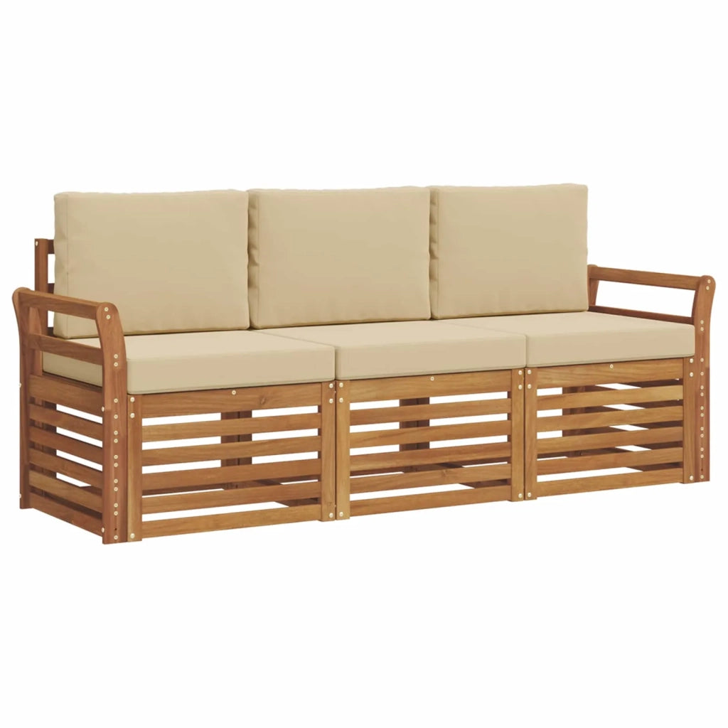 Set divani 3 pcs Naturale e Beige Legno di Acacia Massello 3374293