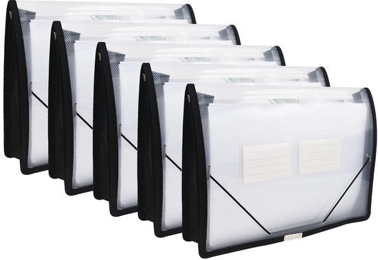 Documentenorganizzatore estensibile con coperchio e chiusura a strappo, contenitore documenti trasparente impermeabile, espansione 7 cm, formato A4, organizzazione, pacchetto da 5 unità